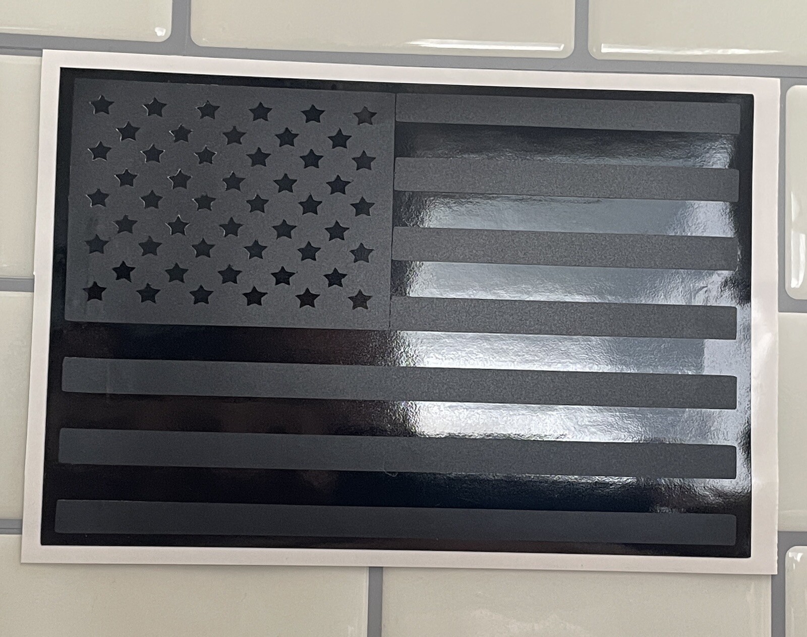 American US Flag Vinyl Decal Sticker Car Window Glossy Black On Matte Black