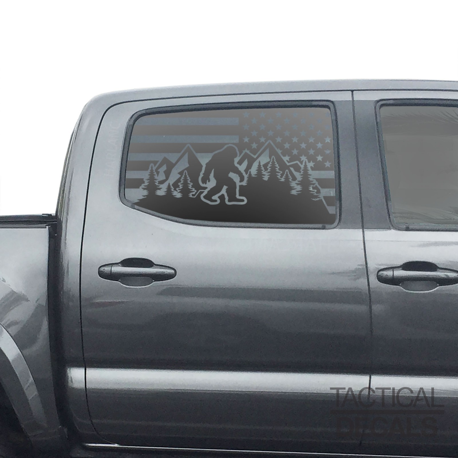 USA flag sasquatch in mountains scene decal for 2016-2023 Toyota Tacoma TT3-DG3