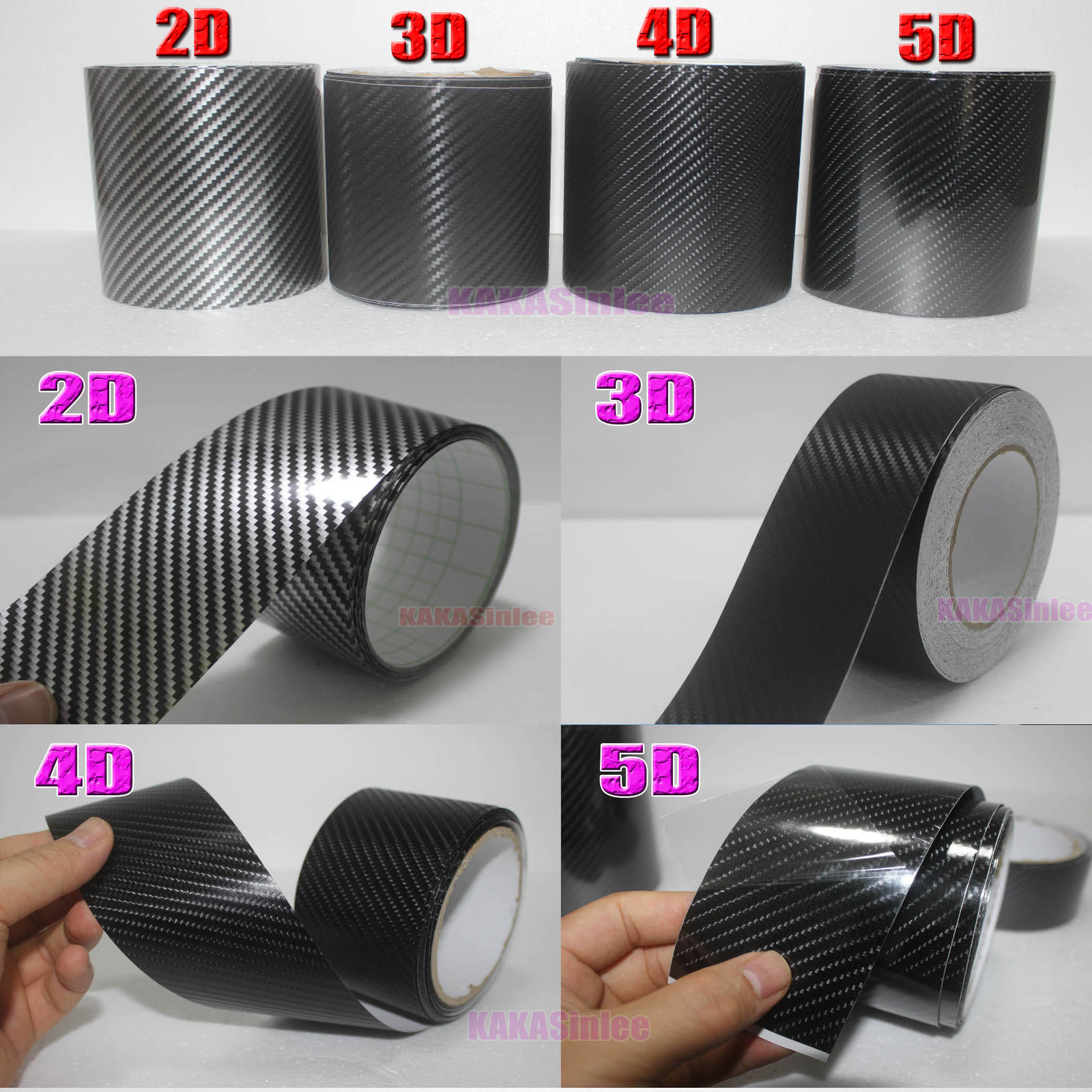 Tape Decal 2D 3D 4D 5D Texture Carbon Fiber Vinyl Wrap Car Sticker Strips Black