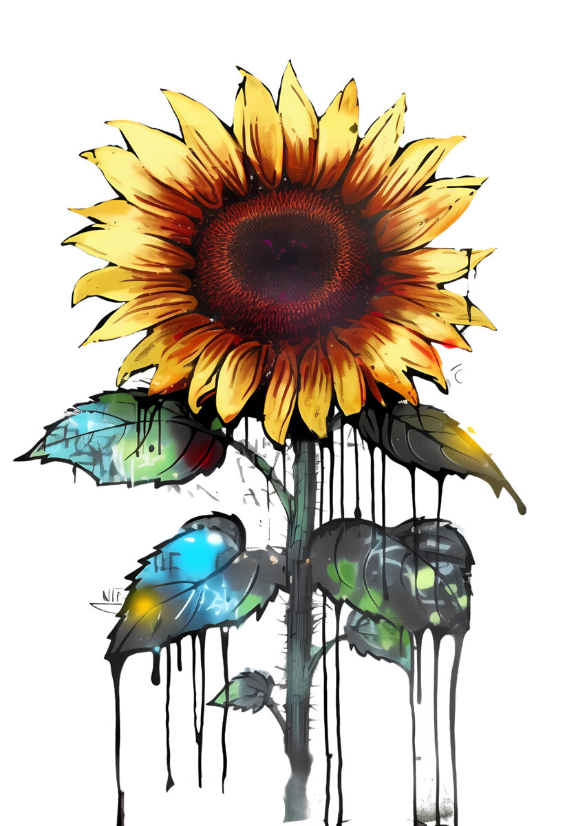 Sunflower Sticker Dripping Goth Flower Graffiti Summer Dripping Sun (4 Inch)