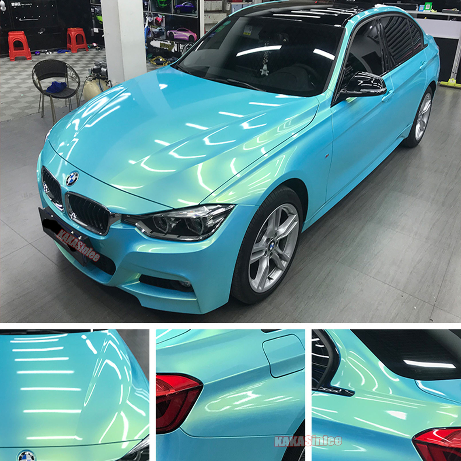 50FT x 5FT Car Wrap Blue Rainbow Coral Chameleon Satin Chrome Vinyl Sticker CFUS