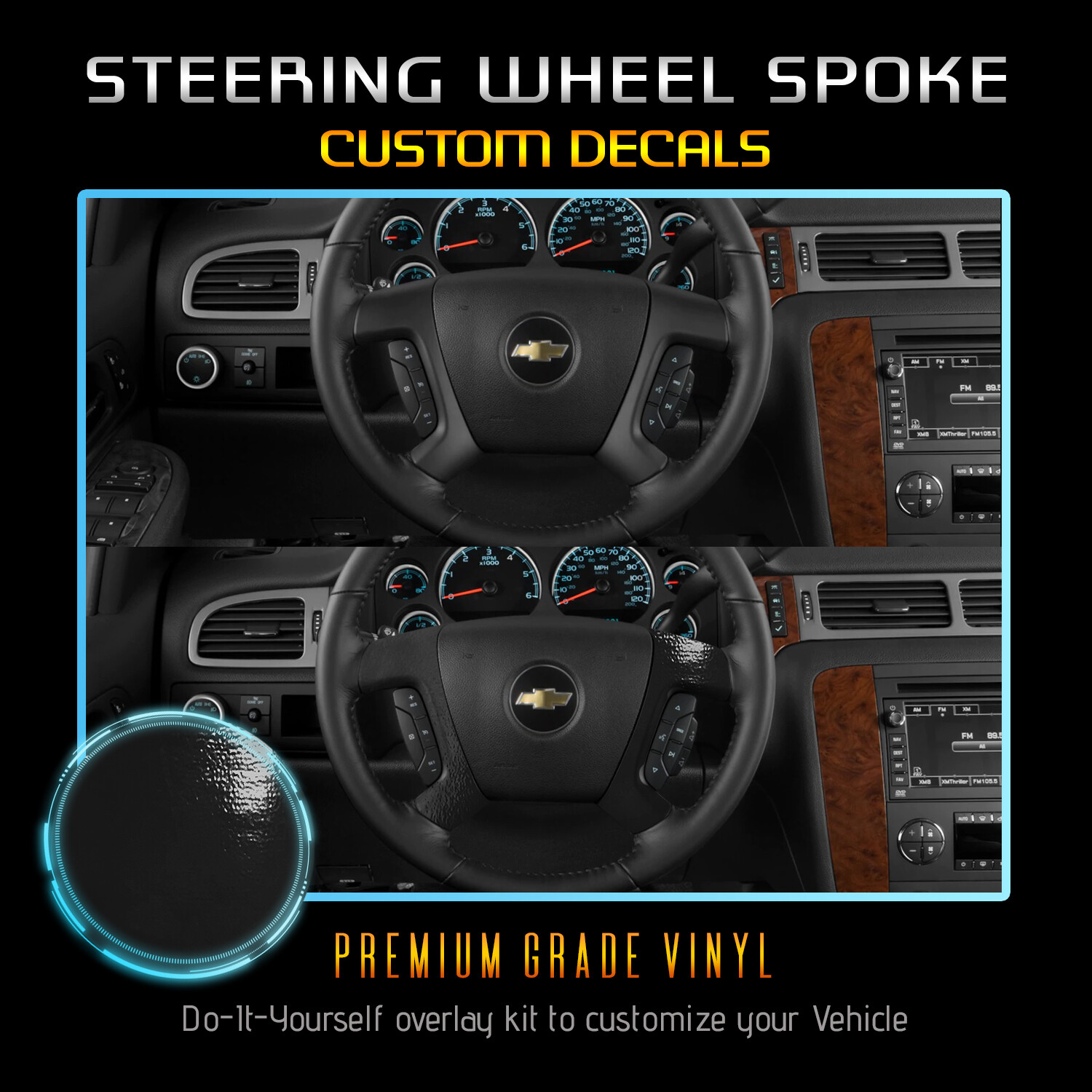 Steering Wheel Spoke Decal Cover Fit 2008-2013 GMC Sierra ALL – Glossy Matte