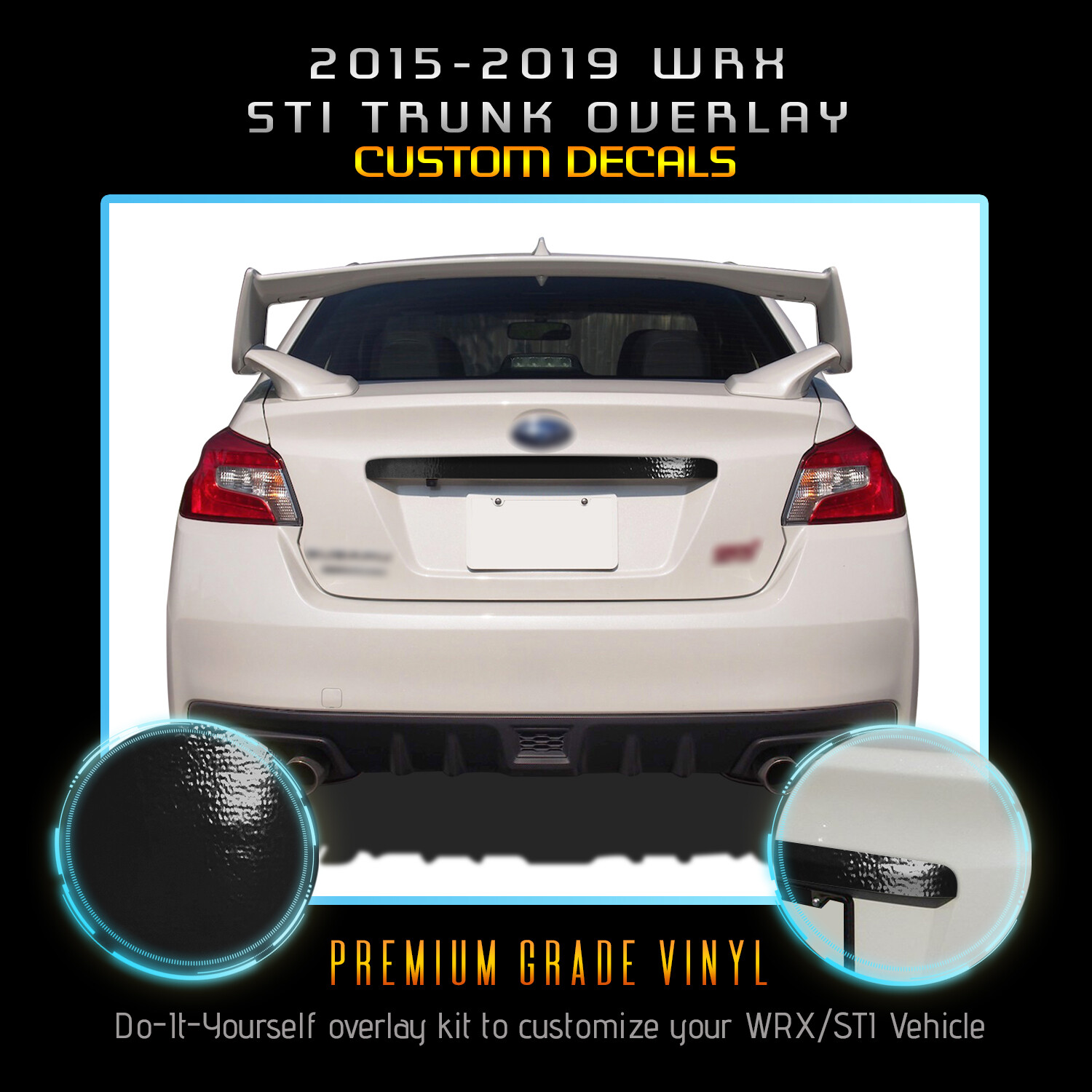 For 2015-2020 Subaru WRX STI Rear Trunk Trim Overlay Vinyl Decal – Glossy Matte