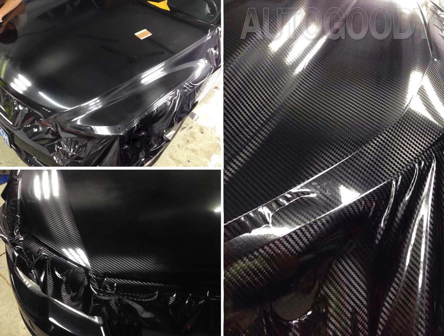 25ft x 5ft HIGH GLOSS 5D Black Carbon Fiber Vinyl Wrap Film Bubble Air Free 6D