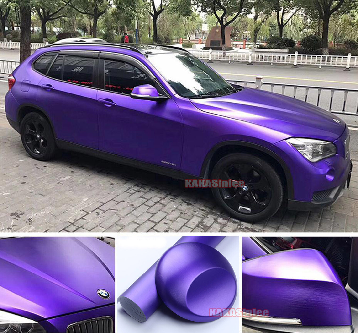 Full Car Wrap Brushed Metal Satin Chrome Vinyl Film Sticker Purple 50FT x 5FT US