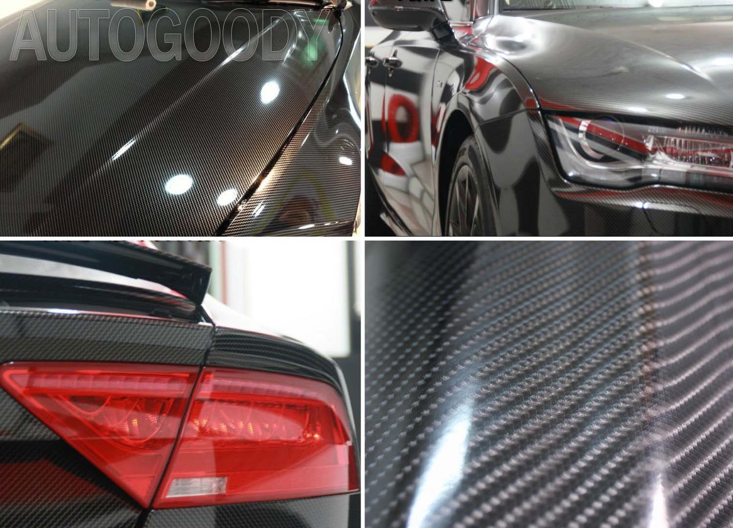 25ft x 5ft HIGH GLOSS 5D Black Carbon Fiber Vinyl Wrap Film Bubble Air Free 6D