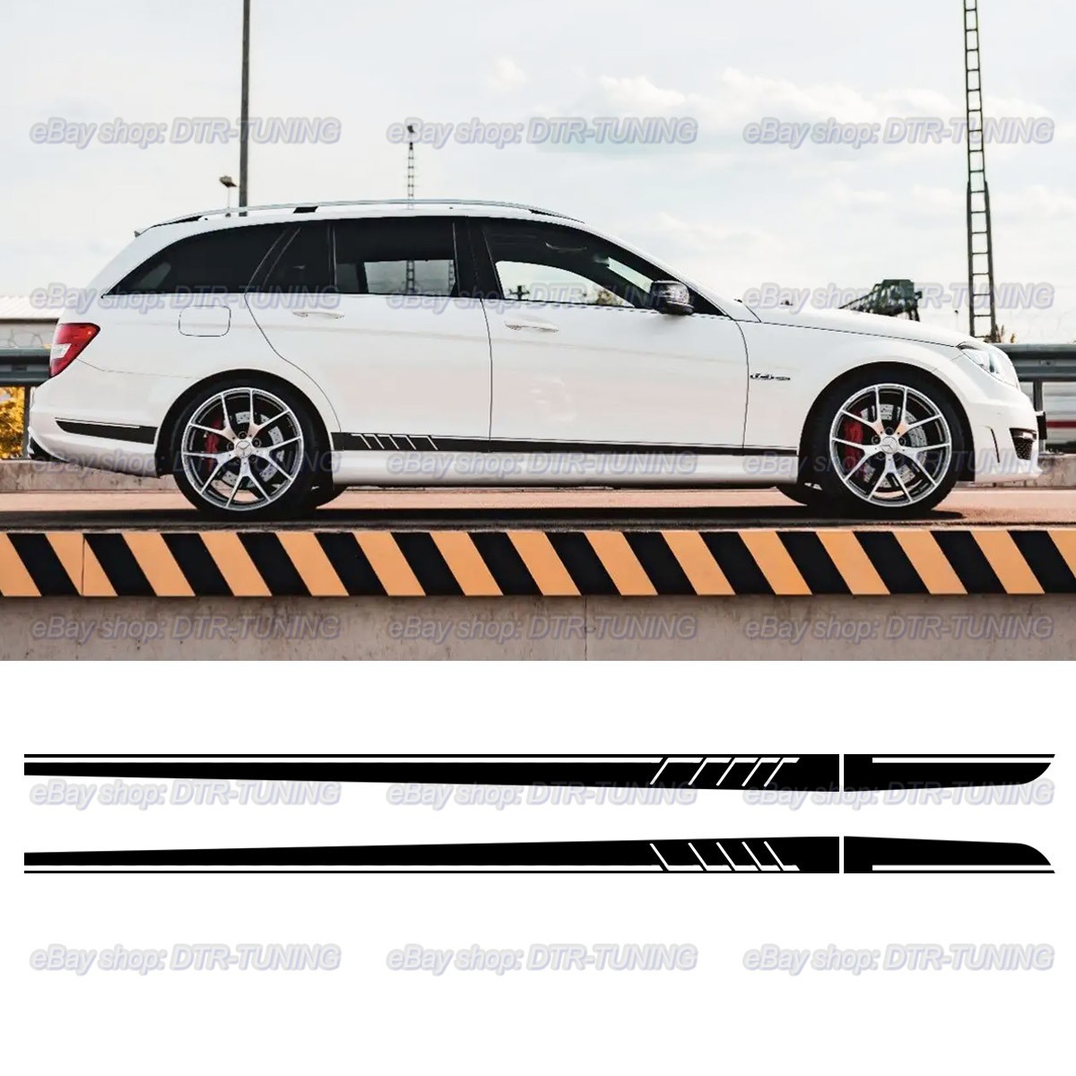 Matte Black Sport Side Stripes For Mercedes C-Class C63 AMG W204 CLS CLA C117 E