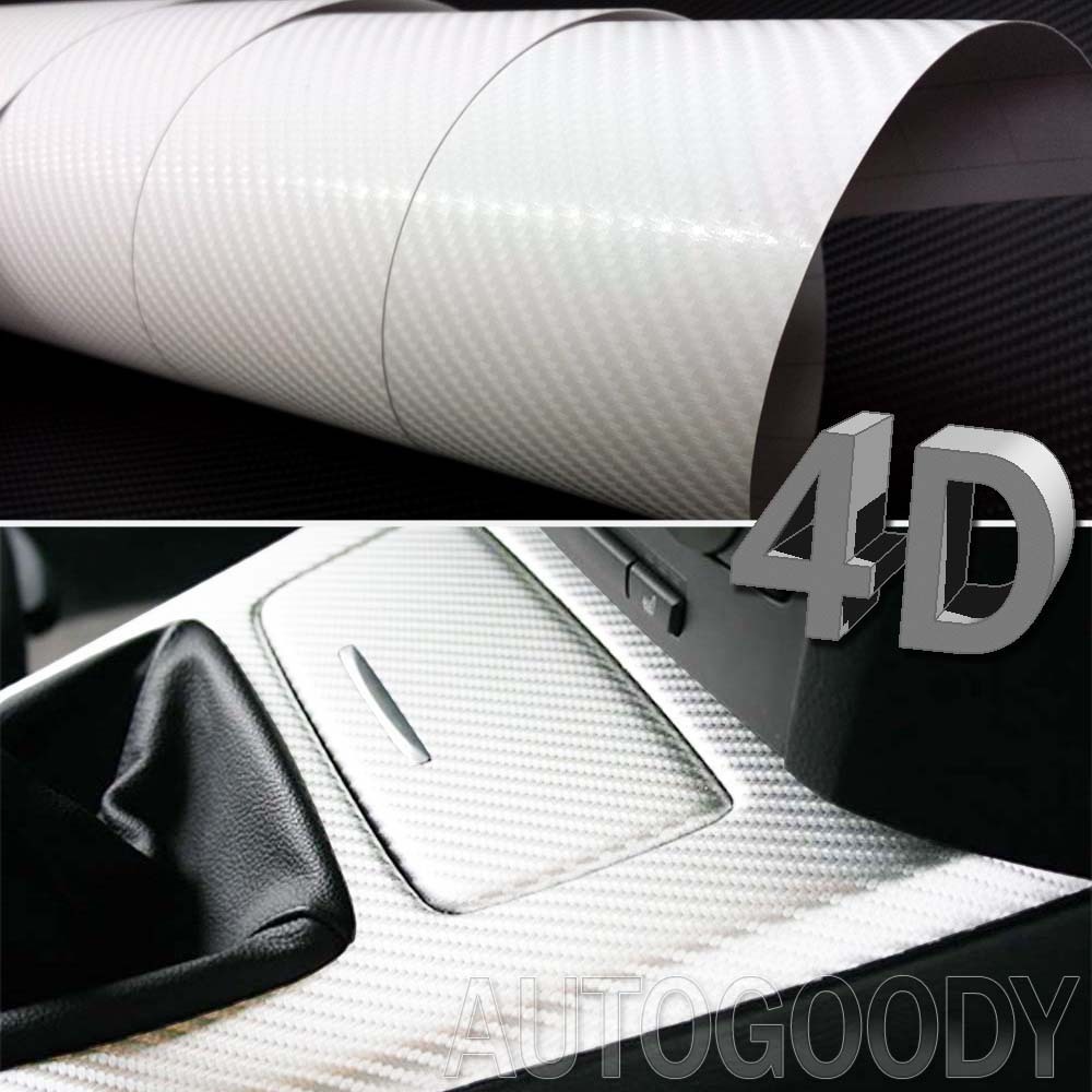 12″ x 60″ Premium Gloss White Carbon Fiber 4D Vinyl Film Wrap Air Bubble Free
