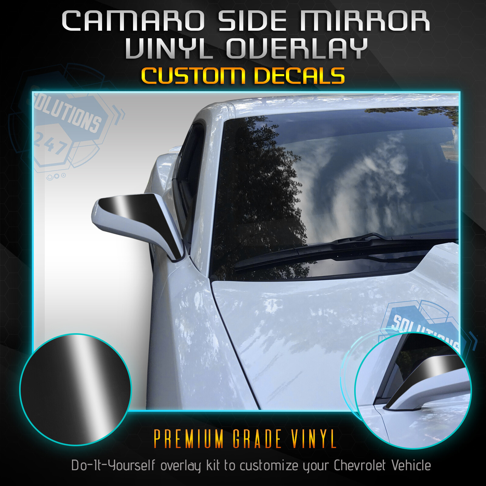 Side Mirrors Vinyl Accent Overlay For 2010-2015 Chevy Camaro – Glossy Matte