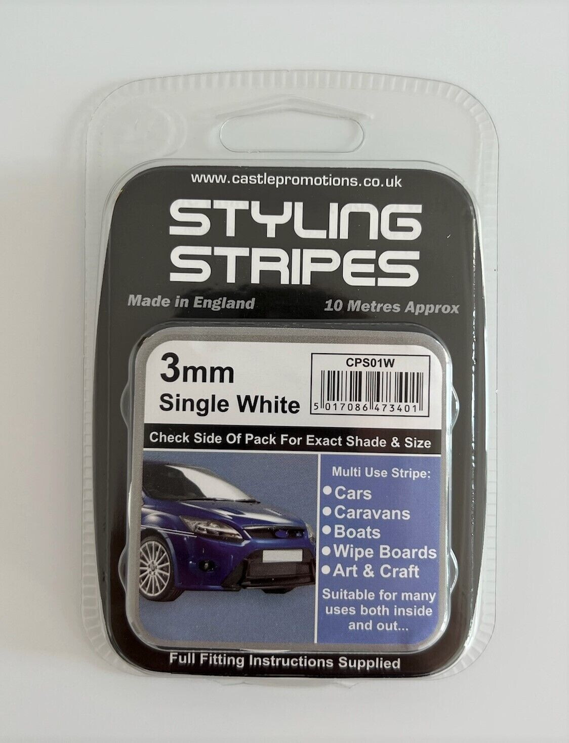 3mm x 10mtr Self Adhesive Car Pin Stripe Coach Tape Syling Stripe All Colours