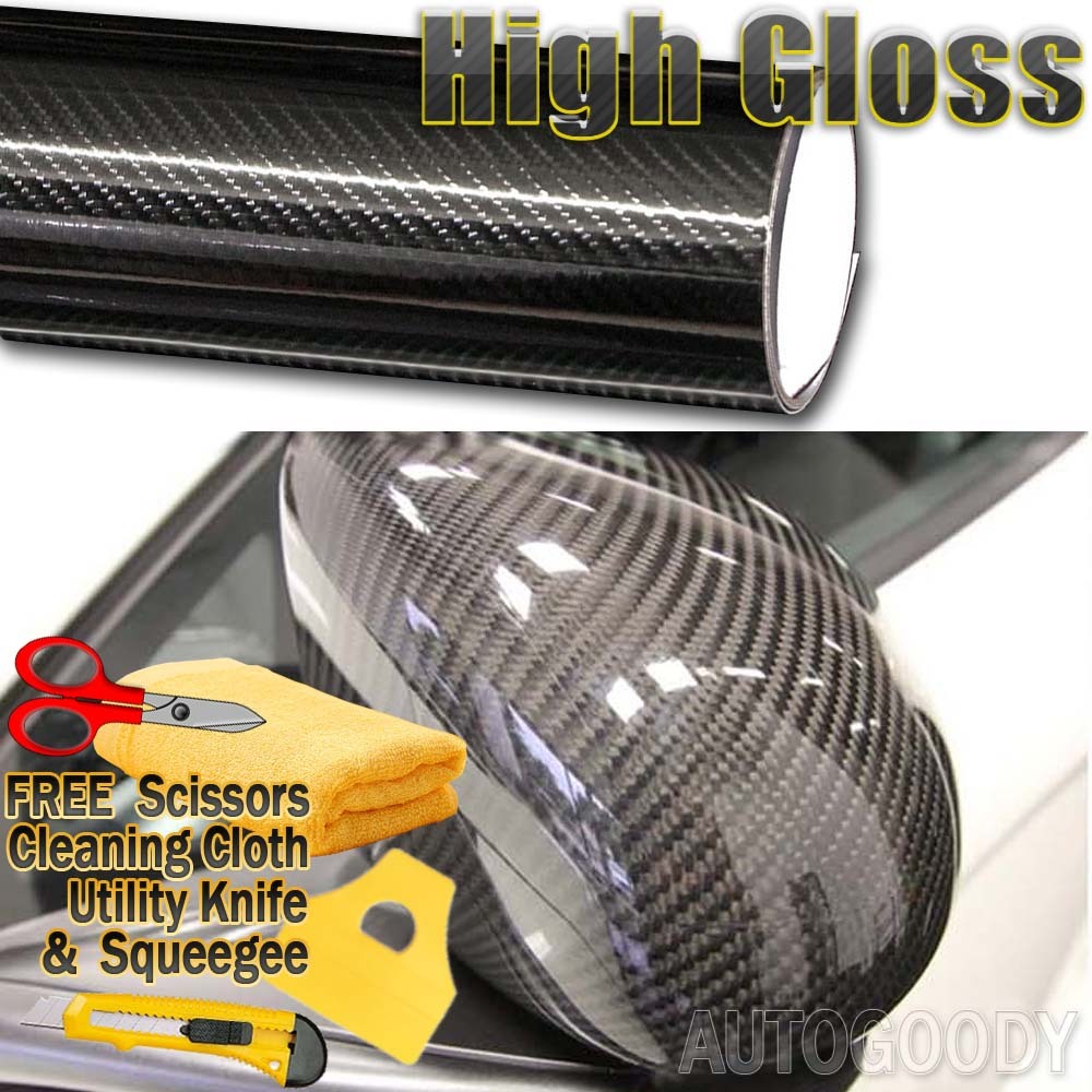 108″ x 60″ HIGH GLOSS 5D Black Carbon Fiber Vinyl Wrap Bubble Free 9ft x 5ft 6D
