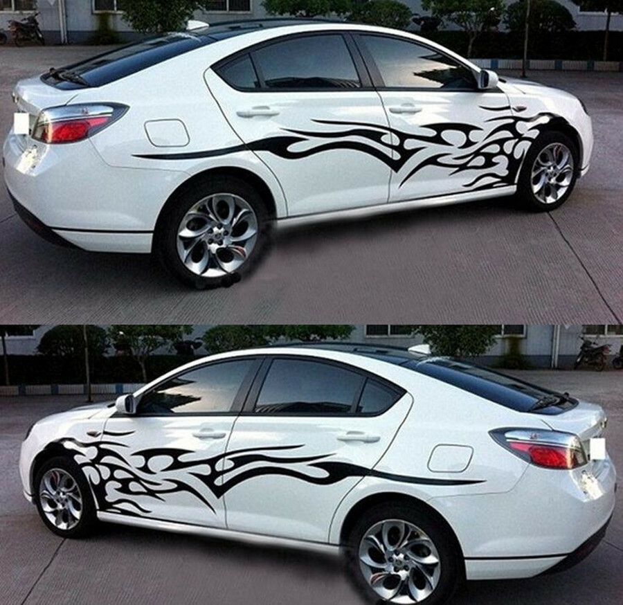 Car Body Side Flame Graphics Stripes Sticker Vinyl Decal DIY Decoration 1 Pair