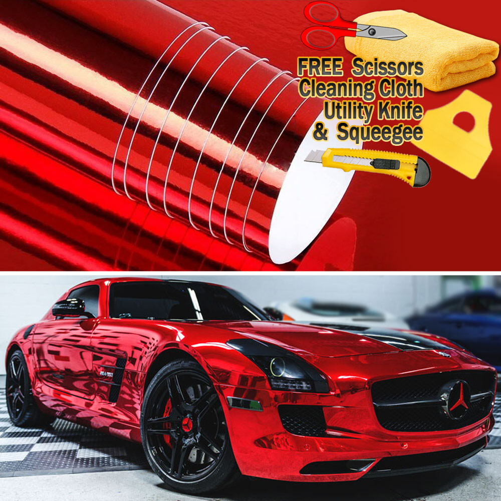 240″x60″ Red Chrome Mirror Vinyl Film Wrap Sticker Decal Stretchable 20ft x 5ft