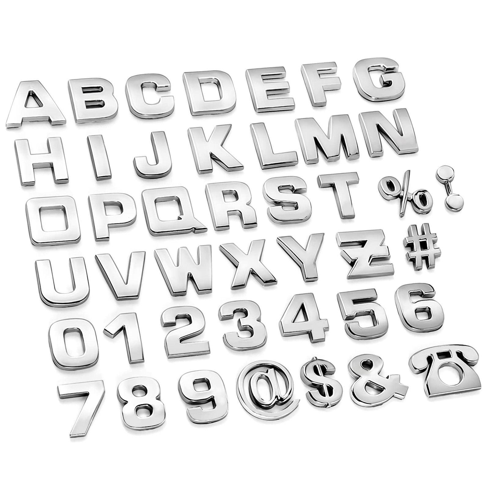 Lamoutor 43Pcs Car Emblem Letters Small size (height 1.1 inches), A-Silver