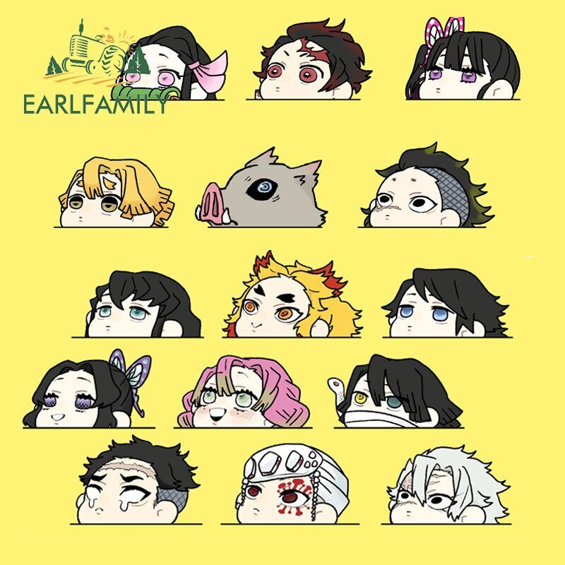 EARLFAMILY 5.1″ Demon Slayer Peeker Chibi Car Sticker Anime Windows Laptop Decor