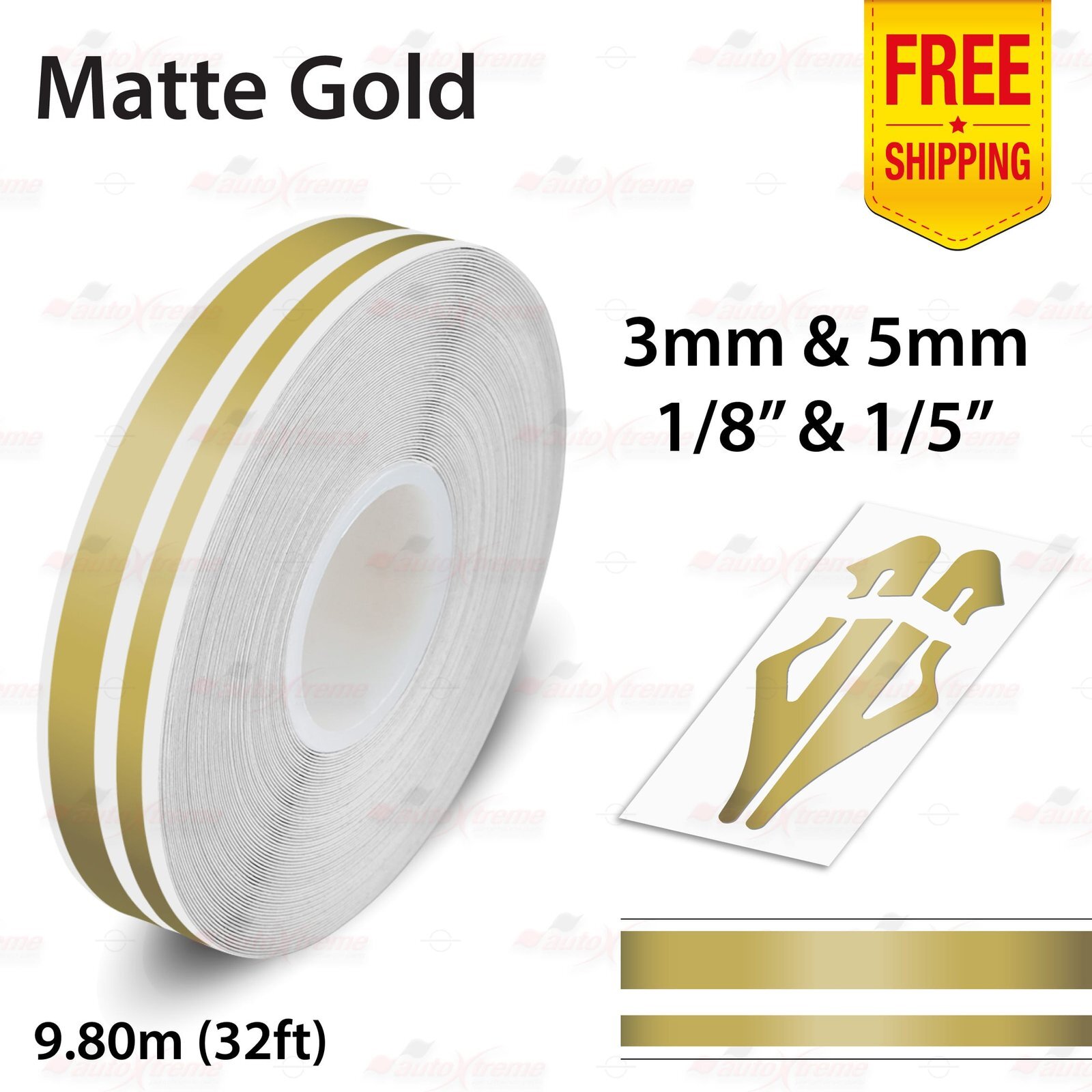 1/8″ & 1/5″ Twin Lines Stripe Tape Car Styling Decal Vinyl Sticker MATTE GOLD