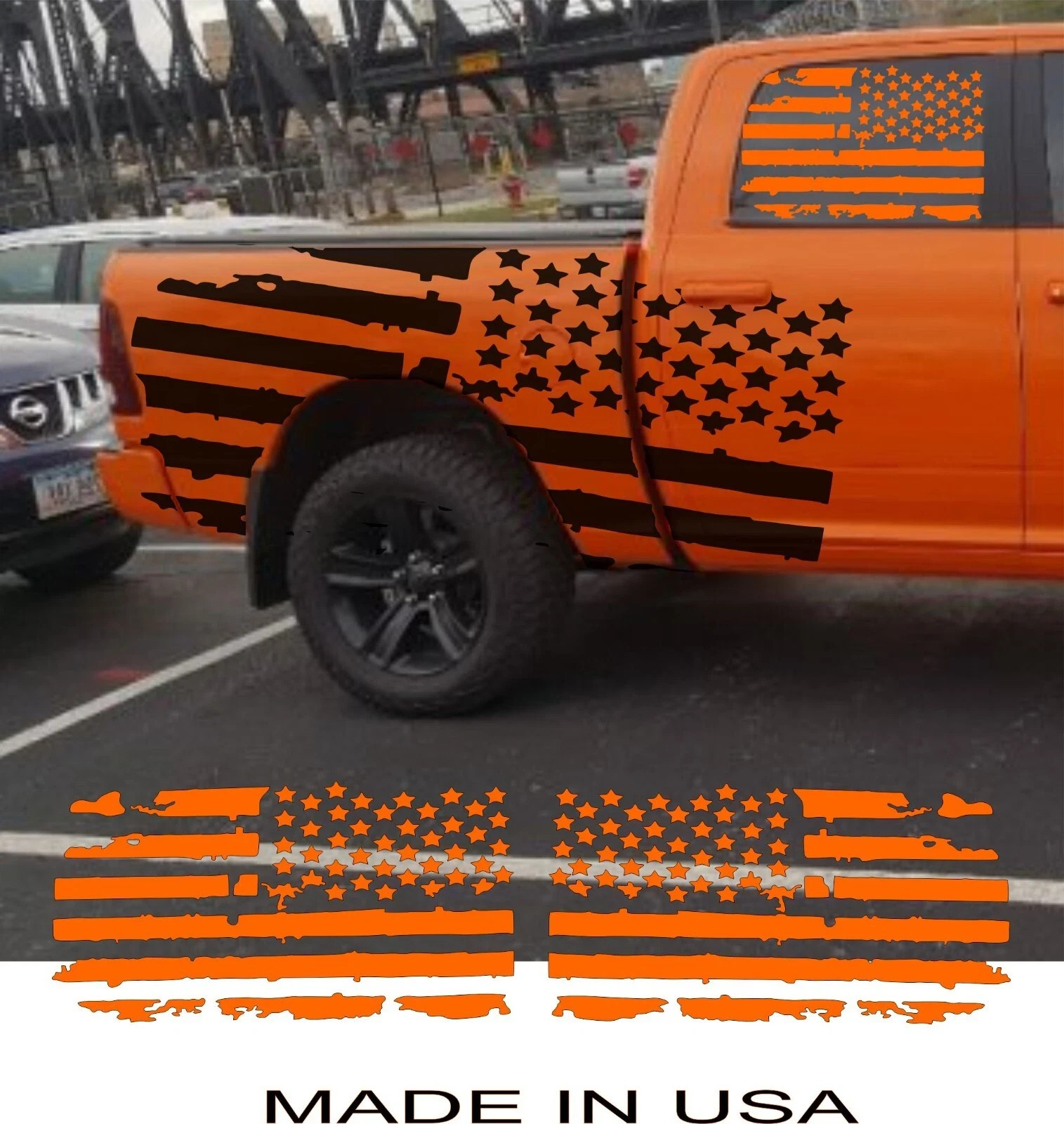 Large 44×80″ USA Flag decal pair | left + right truck/car/suv/rv/boat Made in US