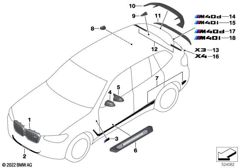 BMW X3 X4 iX3 M PERFORMANCE RIGHT LEFT FOIL APPLICATION FROZEN BLACK 51145A26A67