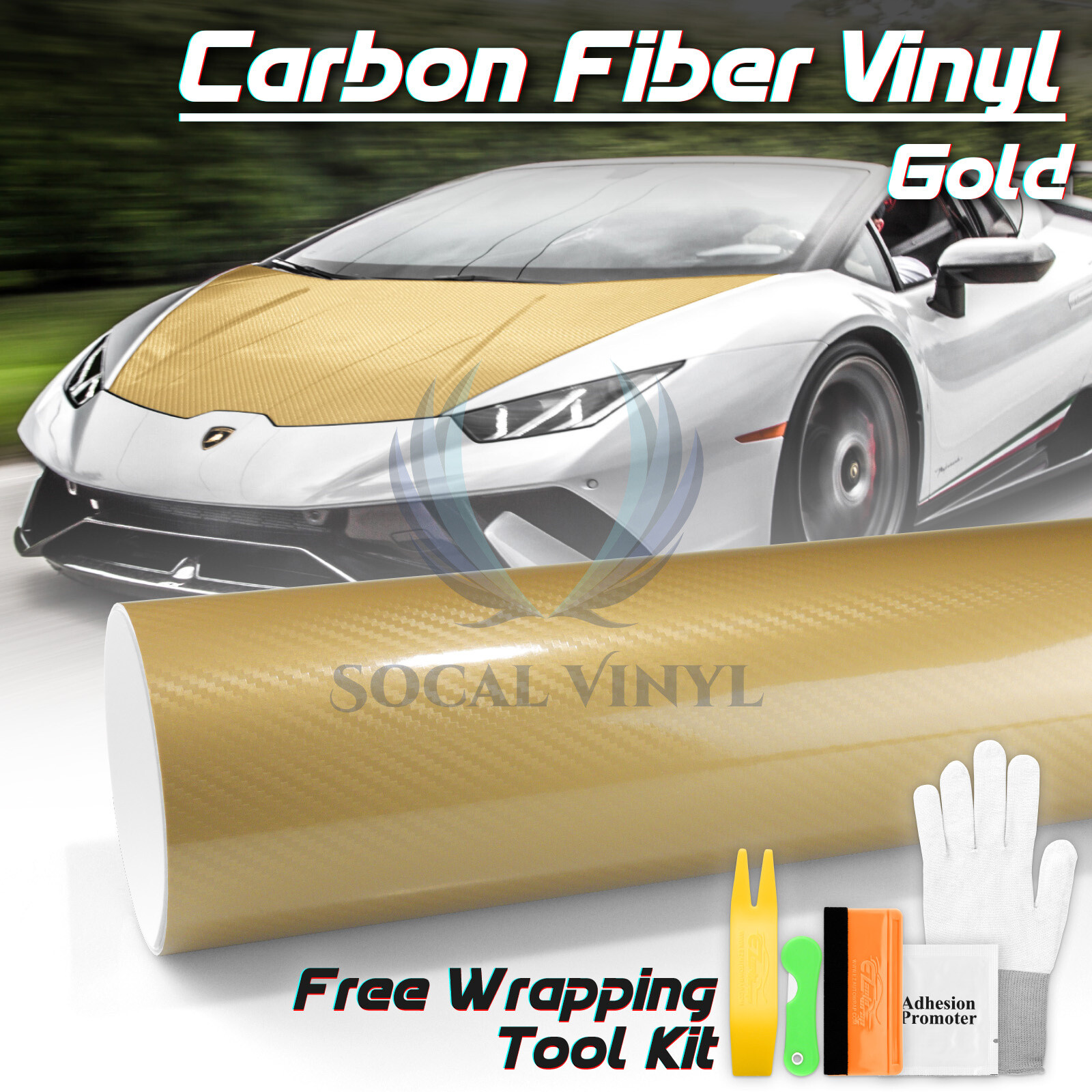 5D Carbon Fiber Gold High Gloss Glossy Auto Vinyl Wrap Sticker Decal Sheet Film