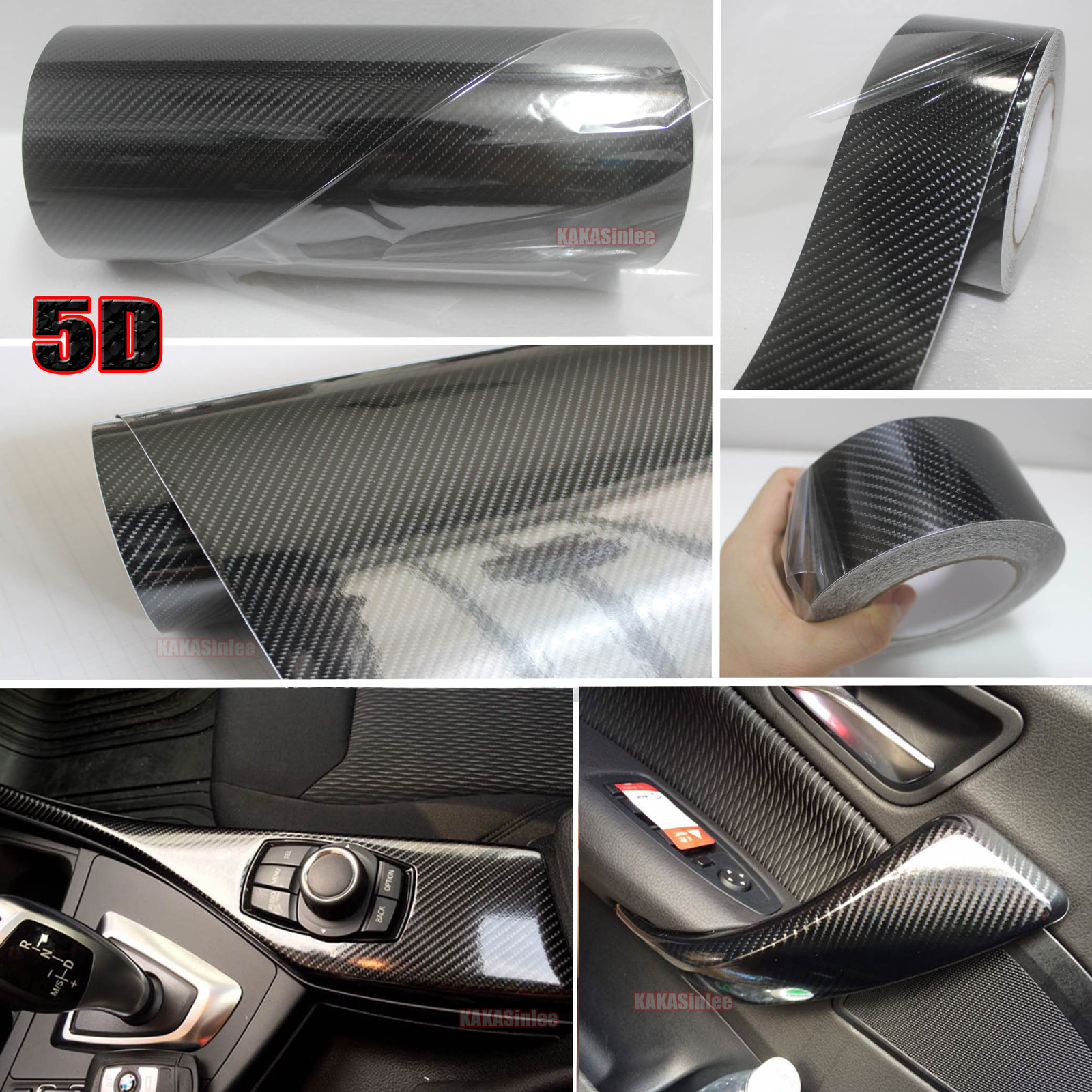 Tape Decal 2D 3D 4D 5D Texture Carbon Fiber Vinyl Wrap Car Sticker Strips Black