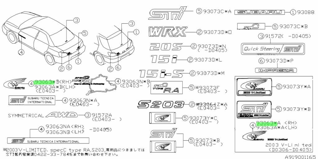 Subaru Impreza STi Left & Right door Decals blue & yellow 93063FE060 93063FE070