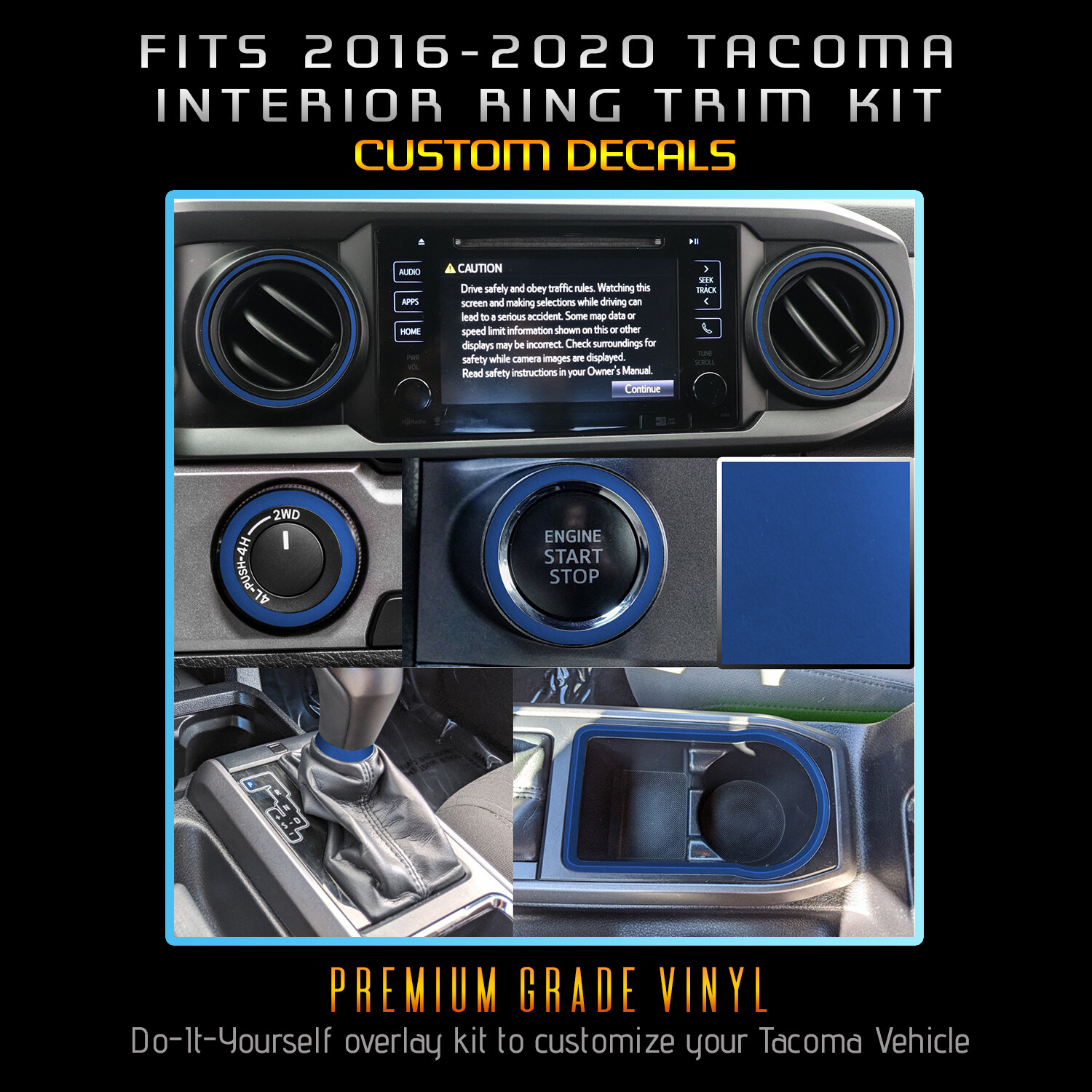 For 2016-2020 Tacoma Dashboard Interior Blackout Decal Kit – Satin Matte Chrome