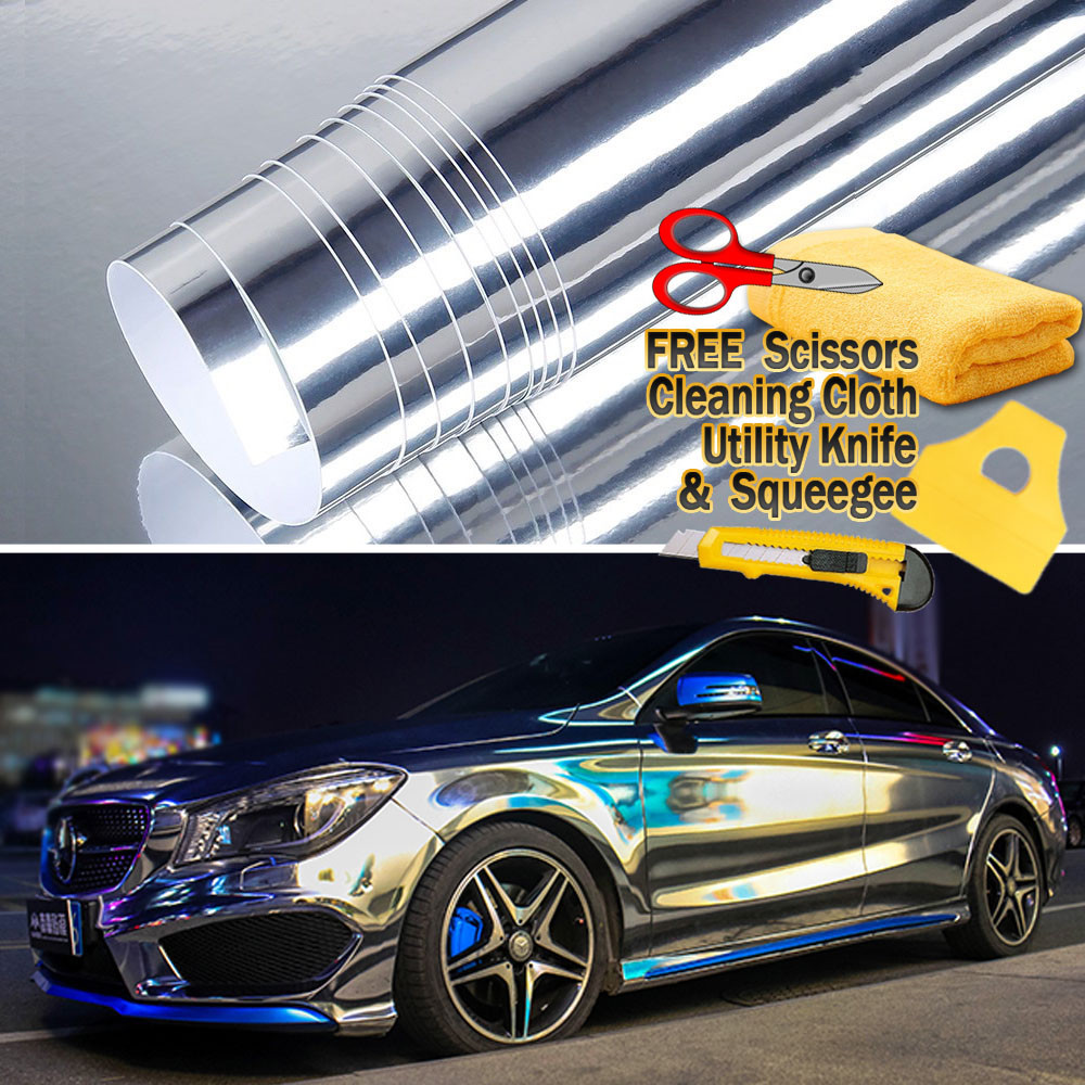 48″ x 60″ Silver Chrome Mirror Vinyl Film Wrap Sticker Stretchable 4ft x 5ft