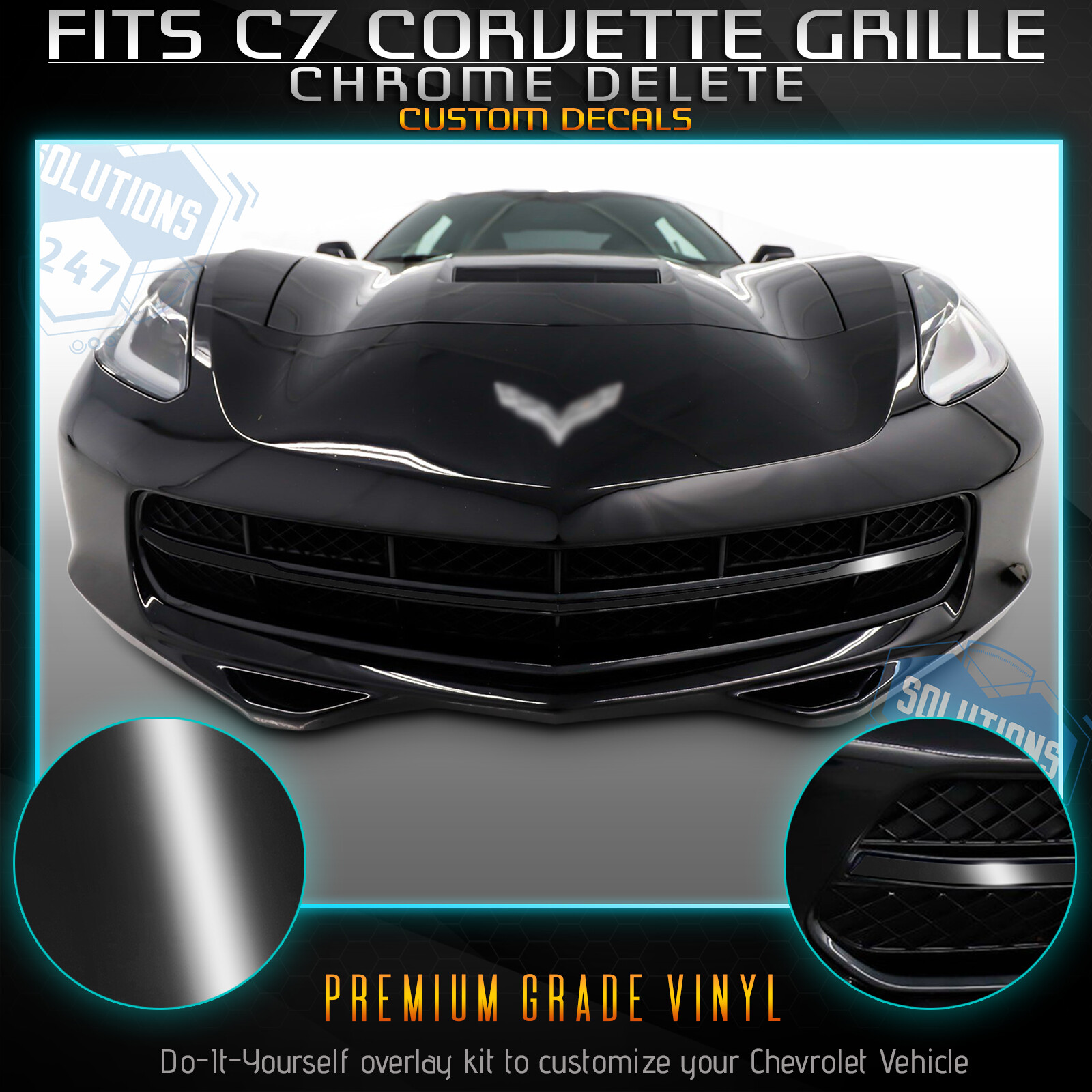 For 2014-2019 Corvette C7 Front Grille Trim Chrome Overlay Precut – Glossy Matte
