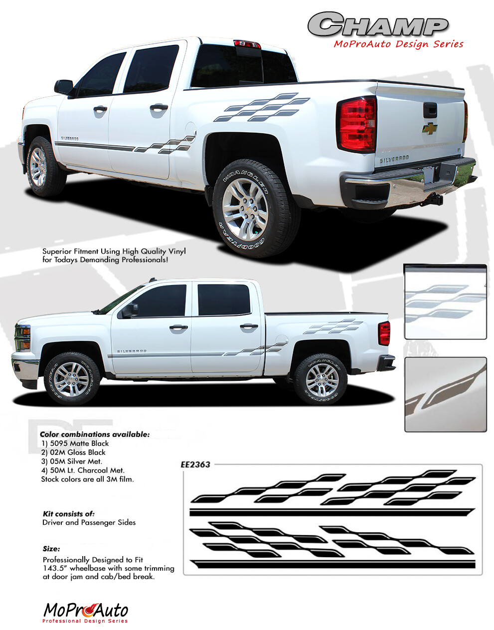 CHAMP 2018 Chevy Silverado 3M Pro Grade Vinyl Side Stripes Decals Graphics FVG