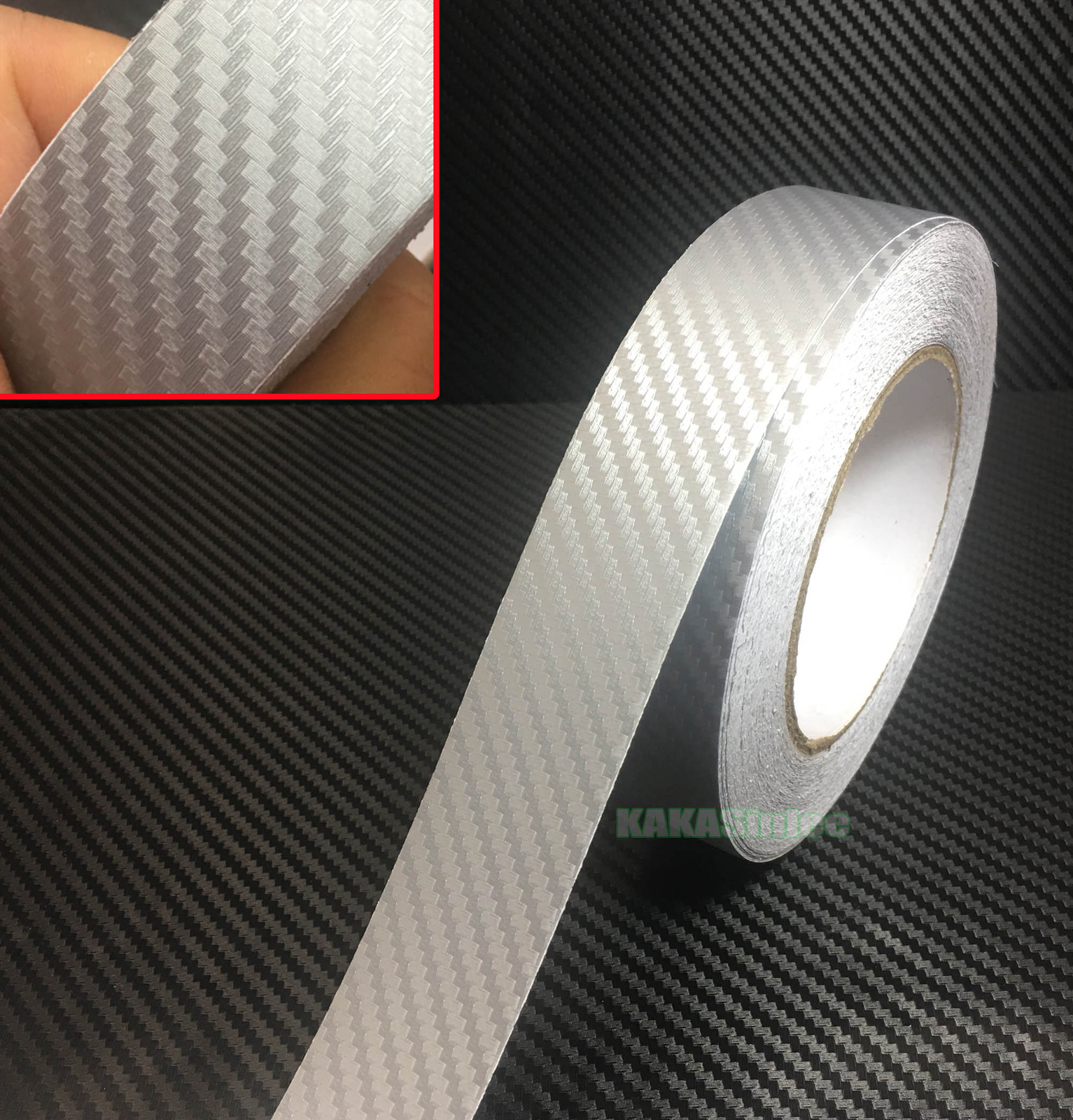 1.2″ Wide / Silver Car 3D Texture Carbon Fiber Vinyl Strip Wrap Film Sticker AB