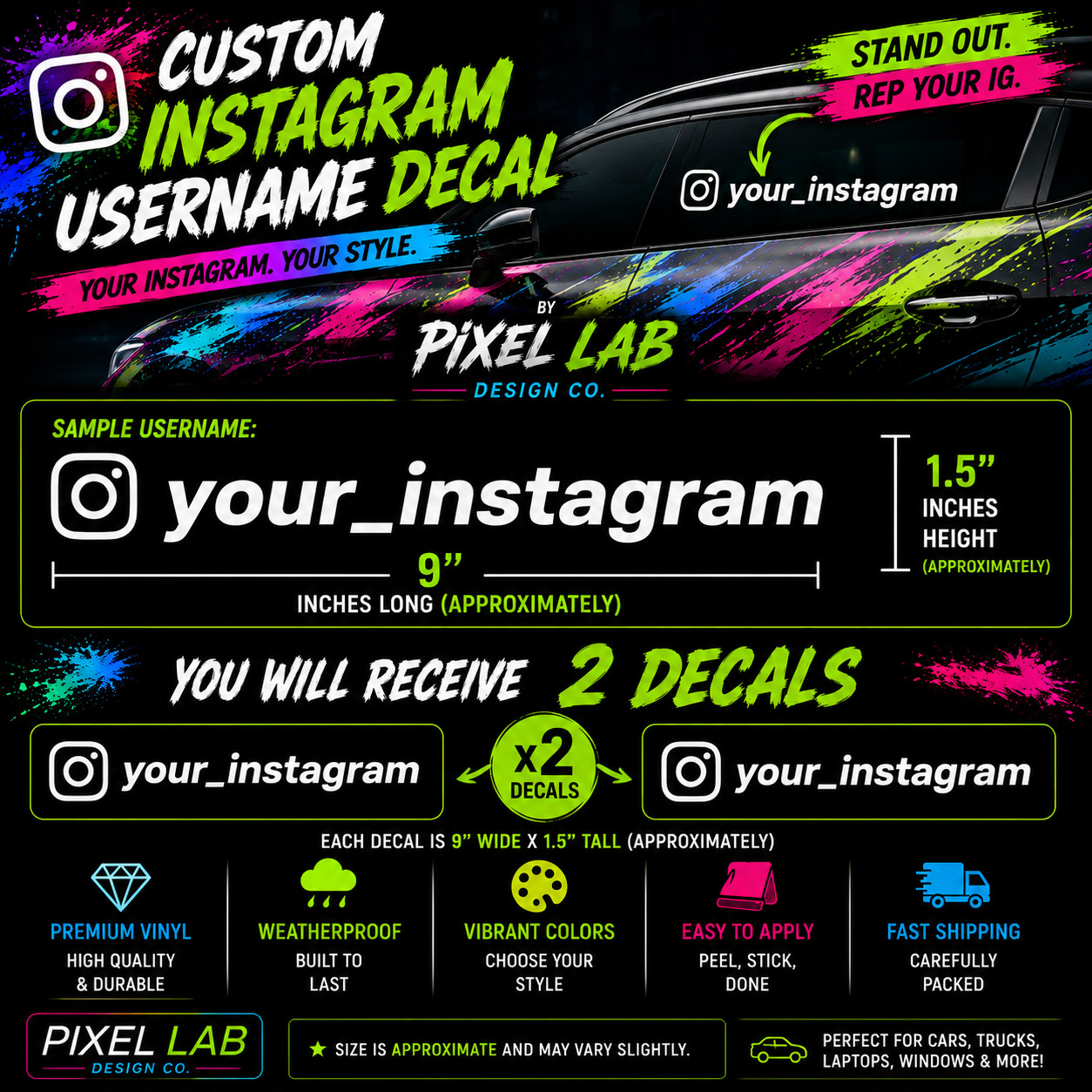 Custom Instagram Handle Vinyl Decal – Custom Size Car Decal Sticker