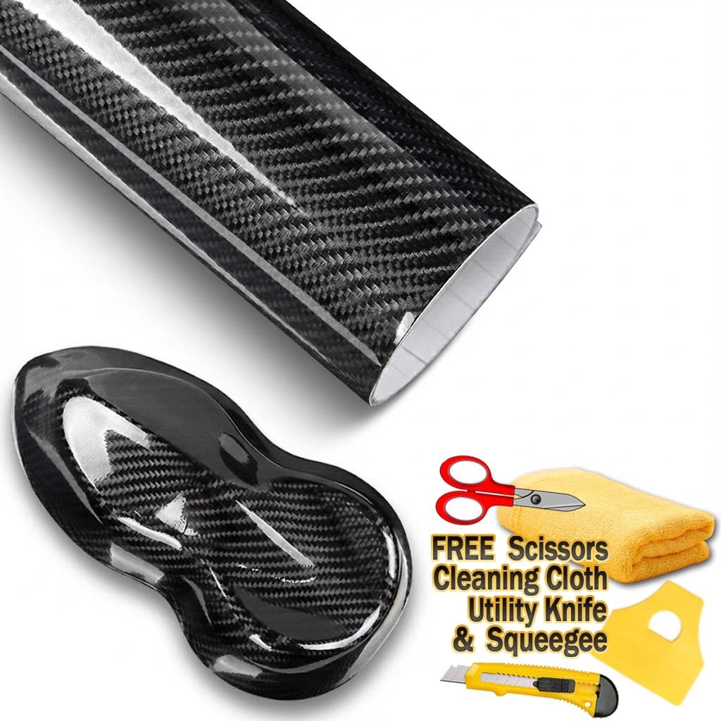 84″ x 60″ Super Gloss 7D Black Carbon Fiber Vinyl Air Bubble Free 7ft x 5ft 6D