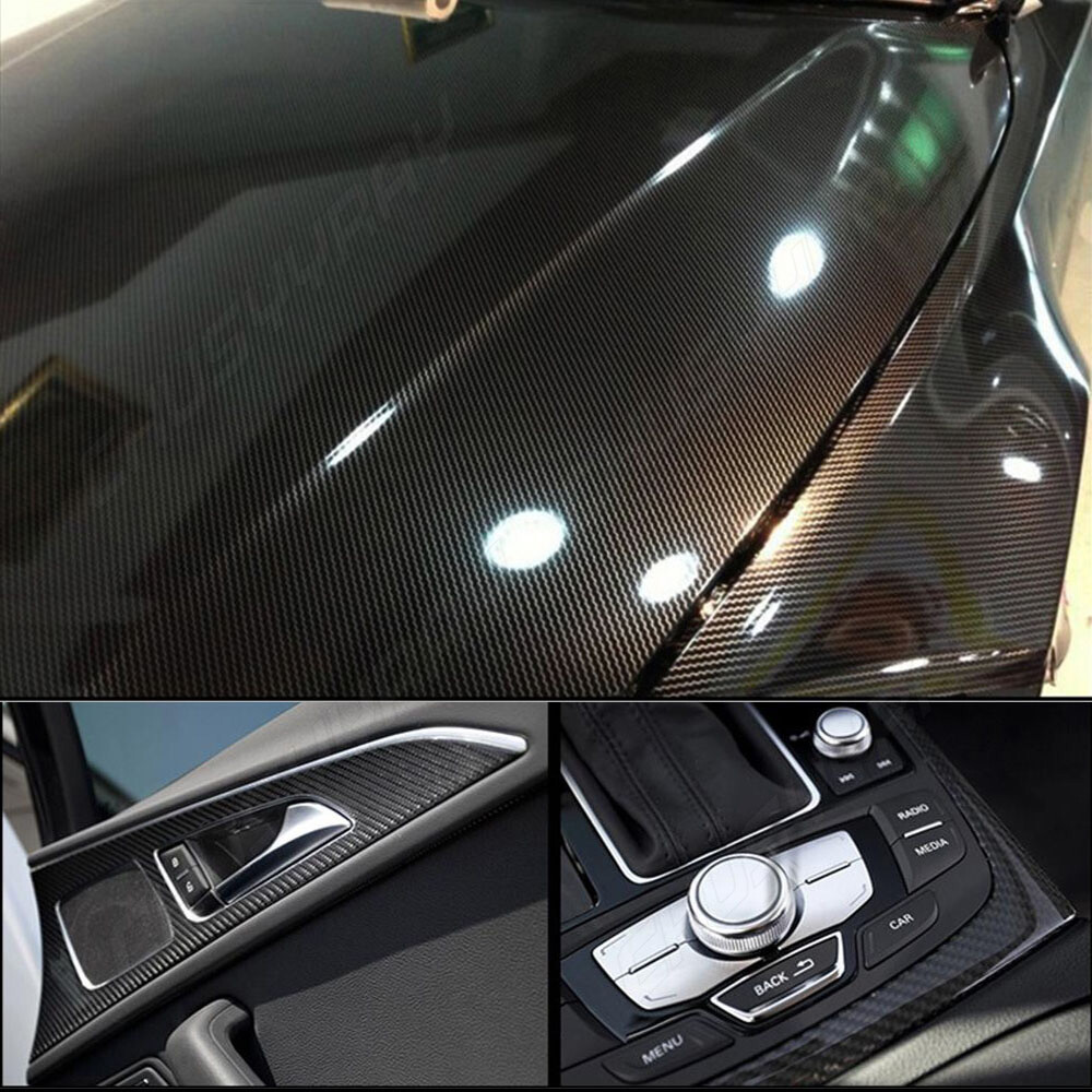 7D 12x 60″ Cool Car Glossy Carbon Fiber Texture Vinyl Wrap Sticker Film Black