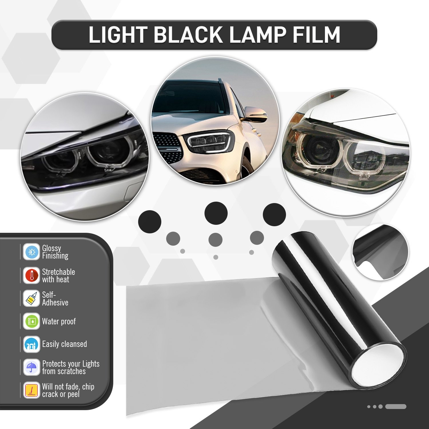 Premium Color Glossy Tint Headlights Tail Light Fog Lights Vinyl Gloss Wrap Film
