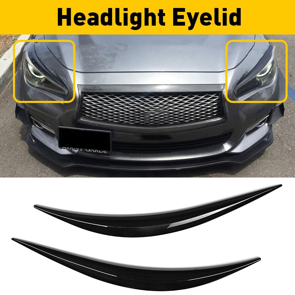 Headlight Eyelid Eyebrows Eye Lid Brow Gloss Black For Infiniti Q50 2014- A