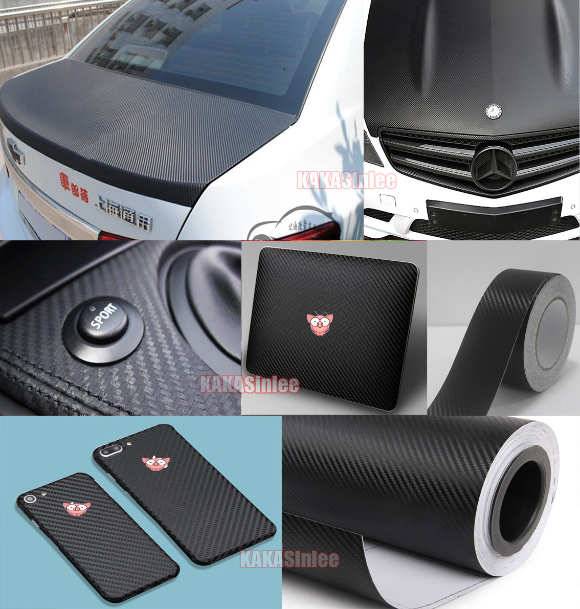 DIY – 3D Texture Grain Carbon Fiber Vinyl Sticker for Car Phone Wrap Black CF