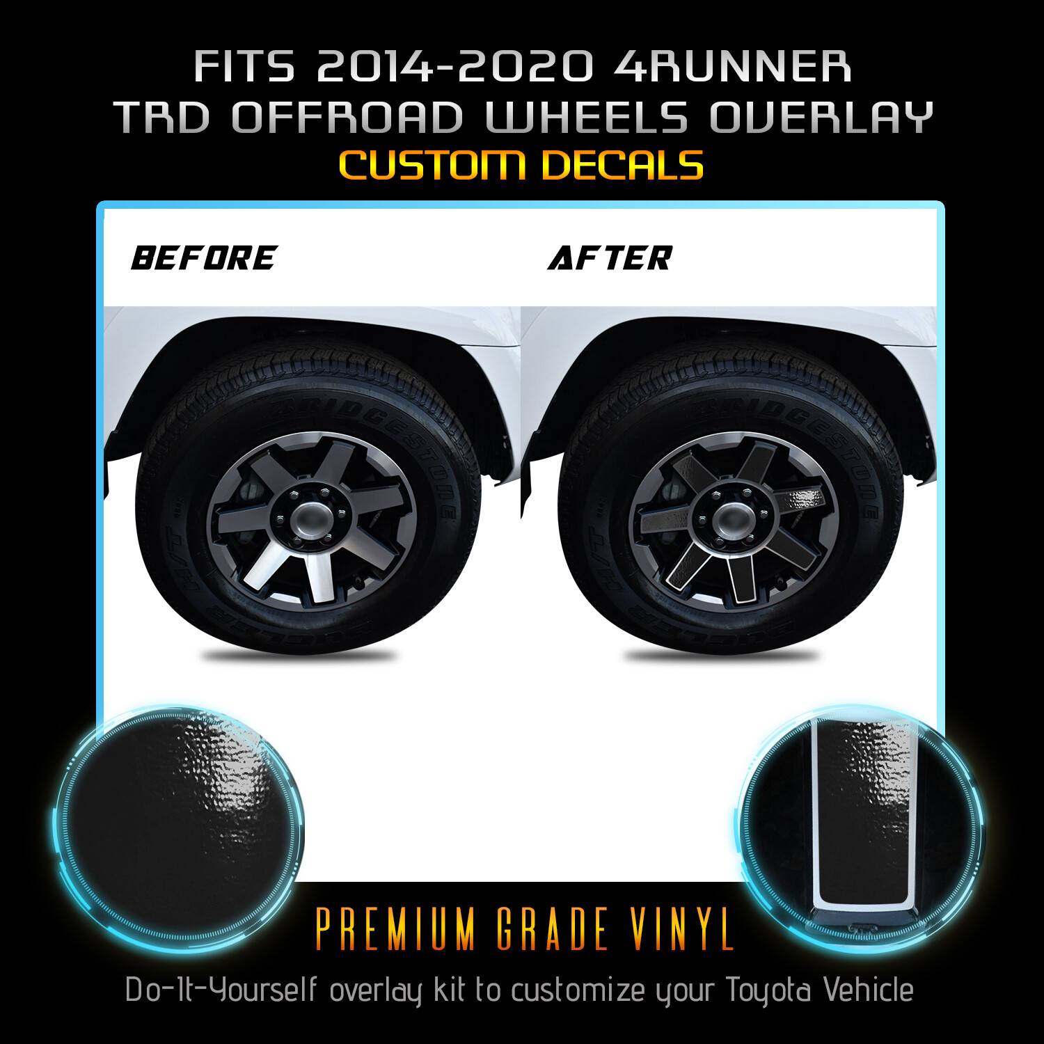 For 2017-2020 4Runner TRD Off Road Wheels Rim x4 Vinyl Decals – Glossy Matte