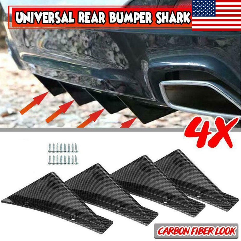 1/2set Carbon Fiber Car Rear Bumper Diffuser Shark Fin Curved Spoiler Lip Wing H