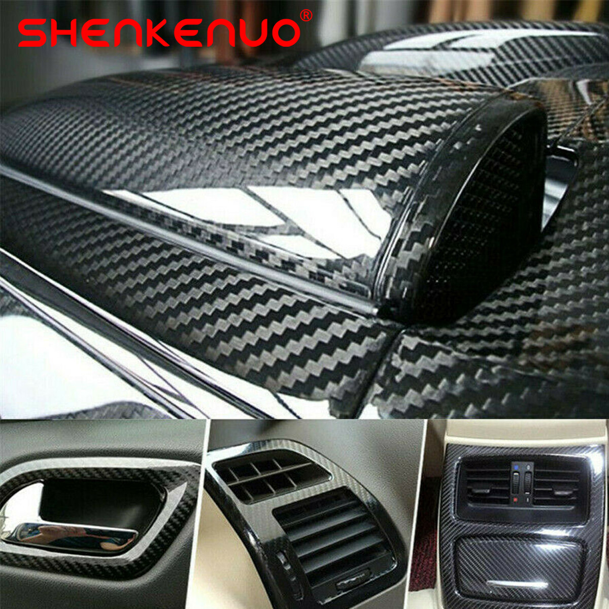 Carbon Fiber Texture Black Vinyl Car Wrap Sticker Interior Decal Film DIY Decor
