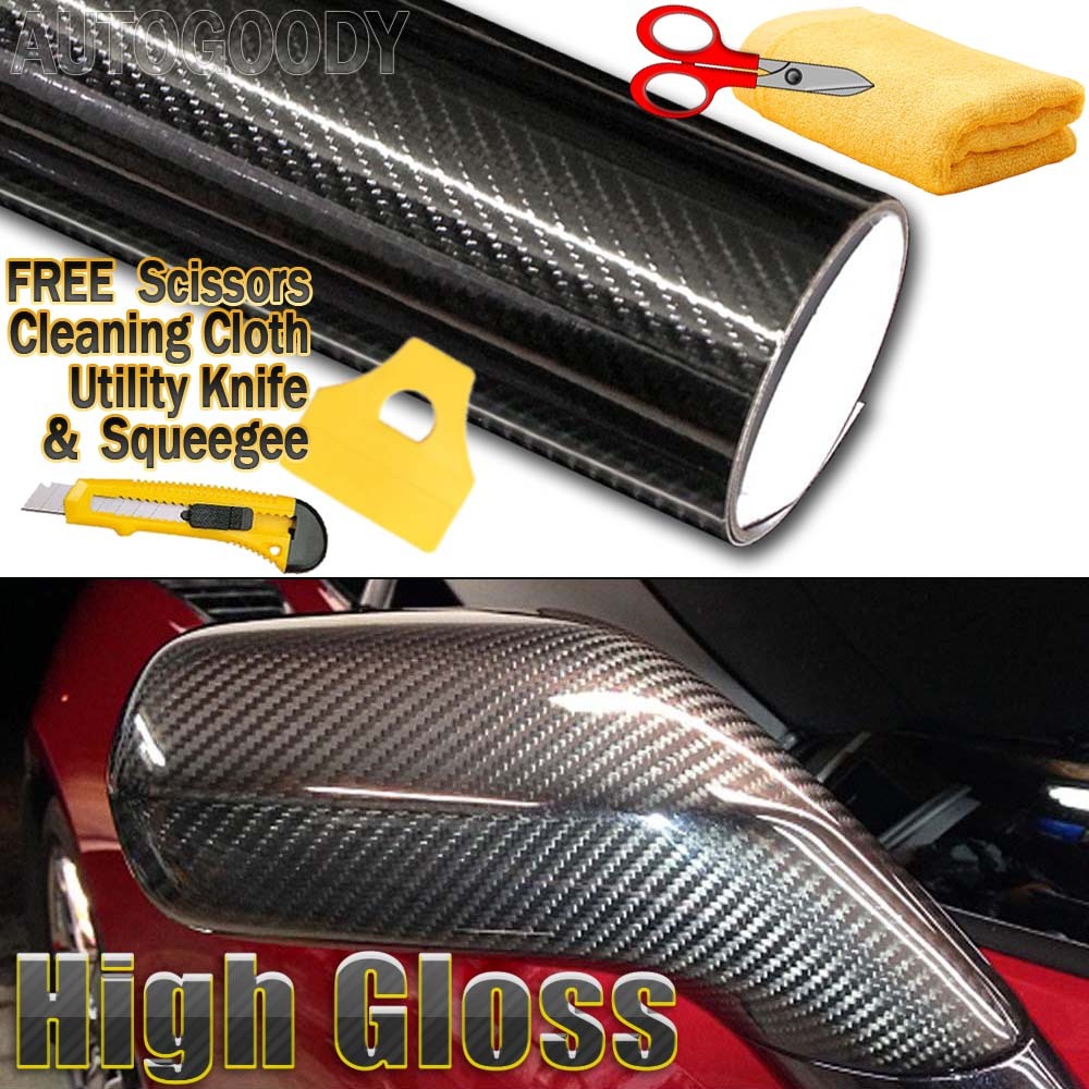 96″x60″ HIGH GLOSS 5D Black Carbon Fiber Vinyl Wrap Air Bubble Free 8ft x 5ft 6D