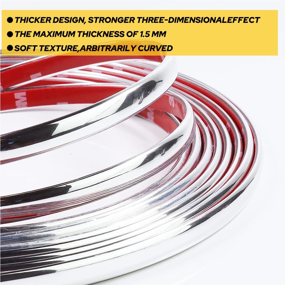 Chrome 25ft Trim Molding Strip Car Door Window Bumper Side Trime Protector 2SET