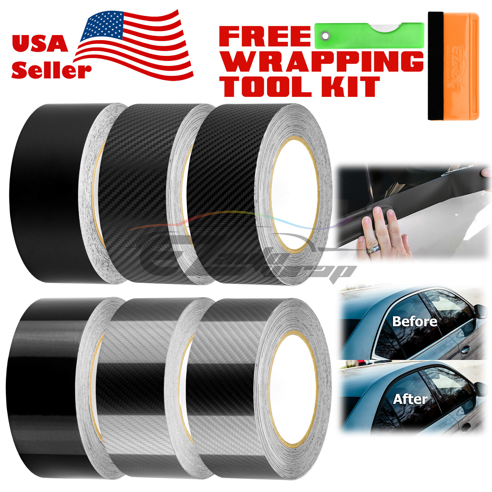 Gloss / Matte / Carbon Fiber Style Black Vinyl Wrap Roll Chrome Delete1 Car Trim